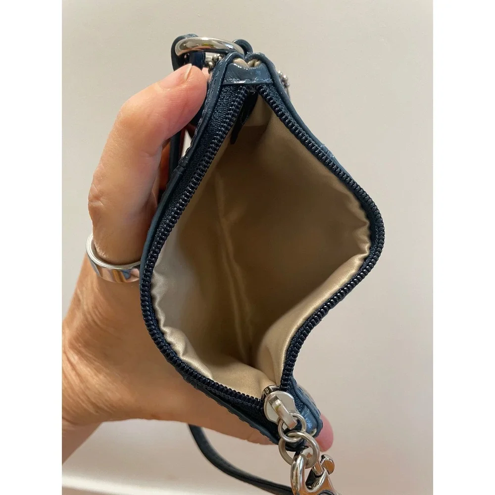 Coach Teal Blue Leather Wristlet Silver Hardware Zip Top Y2K